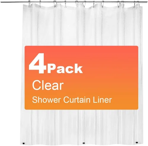 ZEMAHOME Paquete de 4 cortinas de ducha de plástico PEVA de alta calidad, peso ligero, 72 x 72 pulgadas, forro transparente para cortina de baño,