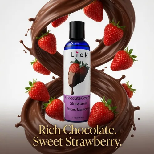 Miniatura 2 de Lick Aceite de masaje de fresas cubiertas de chocolate – Aceite de masaje comestible de postre gourmet con aceite de almendras y vitamina E