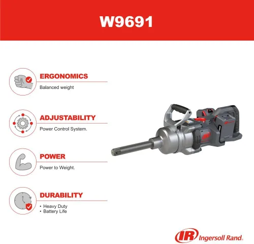 Miniatura 12 de Ingersoll Rand Power Tools Modelo W9691 - Llave de impacto inalámbrica de 1 pulgada de torsión elevada de 20 V, ajuste de torsión de 3000