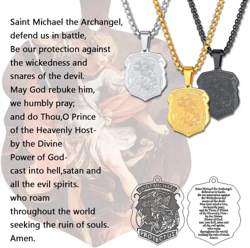 Miniatura 189 de U7 Saint Benedict/Michael Medal Necklace, 316L Stainless Steel Virgin Mary Necklace for Men Women, Bible Verse Protection Necklace Catholic