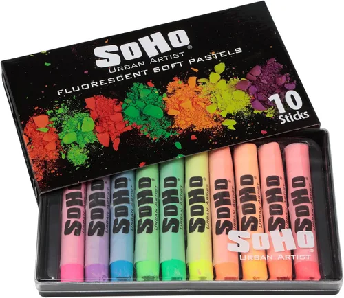 Soho Urban Artist Juego de 10 colores pastel suaves fluorescentes brillantes, palitos pastel vibrantes para arte, dibujo, mezcla, capas y sombreado
