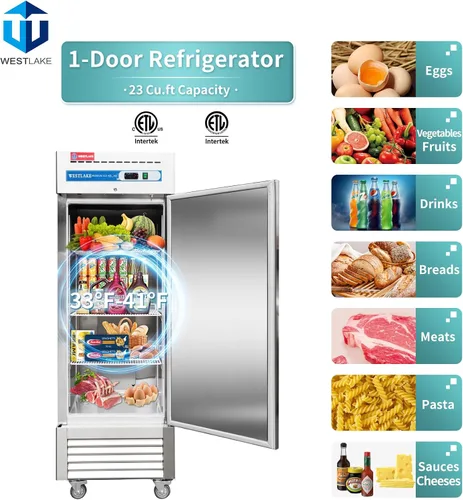 Miniatura 2 de WESTLAKE Refrigerador comercial de 27 pulgadas de ancho, alcance de acero inoxidable, ventilador vertical sólido de una sola puerta, enfriador de 23
