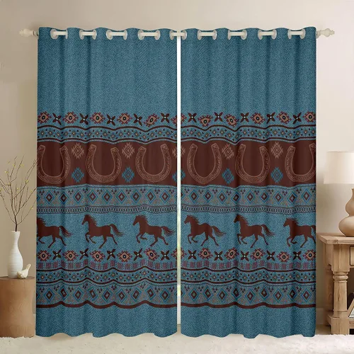 Miniatura 19 de Cortinas y cortinas occidentales de 76 x 45 pulgadas, cortinas aztecas, exóticas, nórdicas, bohemias, opacas, tribu india, geometría, étnica