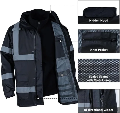 Miniatura 4 de VENDACE Chaquetas de seguridad reflectantes de alta visibilidad para hombres 3 en 1 ANSI Clase 3 Hi Vis Chaqueta de invierno impermeable