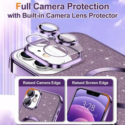Miniatura 3 de Hython para iPhone 12 Funda con chispas brillantes, fundas transparentes magnéticas con protector de lente de cámara [Compatible con MagSafe]