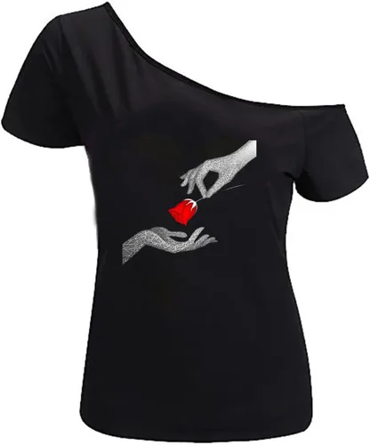 Miniatura 27 de MAGICMK - Camiseta casual para mujer, con estampado de labios y hombro descubierto, talla extragrande