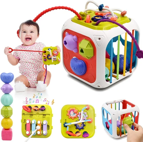 AiTuiTui Juguetes sensoriales multifunción, cubo de actividades Montessori para bebé, clasificador de formas, aprendizaje temprano, juguetes