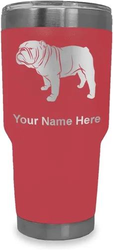 Miniatura 24 de LaserGram Vaso aislado al vacío de 20 onzas, Bulldog Dog, grabado personalizado incluido (negro)