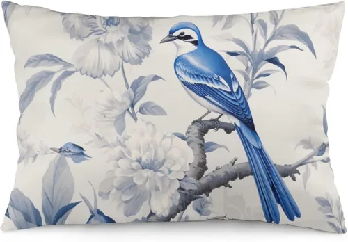 Funda de almohada floral vintage de 12 x 20 pulgadas, diseño de flores, pájaros, acuarela, funda de cojín súper suave con cremallera oculta, funda
