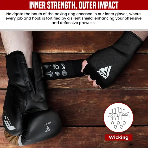 Miniatura 4 de RDX Guantes de mano para boxeo, guantes internos para hombres y mujeres, vendas elásticas de medio dedo, protección para los puños debajo