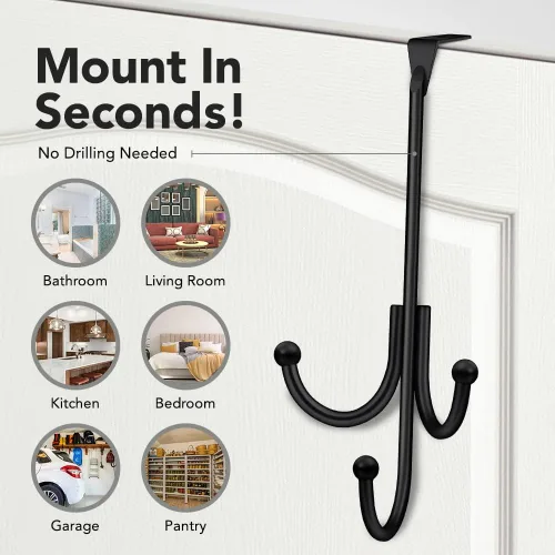 Miniatura 3 de Paquete de 2 ganchos para colgar sobre la puerta, con 3 cabezales para colgar y almohadillas de ajuste cómodo, 2 ganchos resistentes para colgar