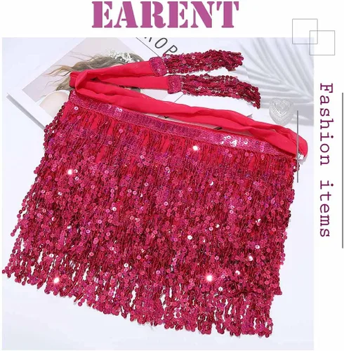 Miniatura 2 de EARENT Faldas bohemias de lentejuelas para danza del vientre, falda de cadera con flecos, bufanda de cadera para fiestas rave para mujeres y niñas