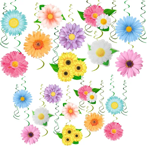 Miniatura 7 de HADDIY Decoraciones de fiesta de cumpleaños de mariposas y flores, juego de 30 unidades para decoración de techo de primavera y verano para aula
