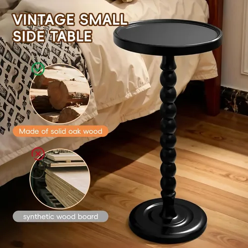 Miniatura 3 de Mesa auxiliar de madera decorativa pequeña, mesita de noche redonda de 12 pulgadas, mesa auxiliar natural para familia, dormitorio, sala de estar