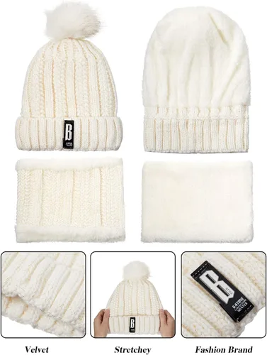 Miniatura 2 de 5 Pieces Women Winter Ski Outing Set, Knit Hat Scarf Gloves Earmuffs Stockings