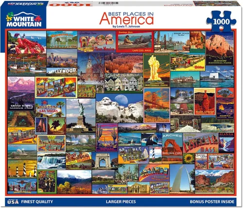 Miniatura 3 de White Mountain Rompecabezas de 1000 piezas, rompecabezas icónicos de collage de viaje con piezas grandes para adultos y familia, 24 x 30 pulgadas