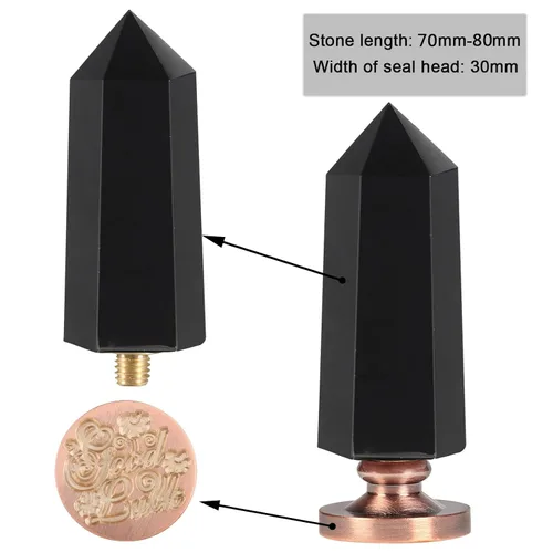 Miniatura 4 de SUNYIK Juego de sellos de cera, 6 asas de piedra de punto de cristal facetado con 4 sellos de cera para invitaciones de boda, mango de obsidiana