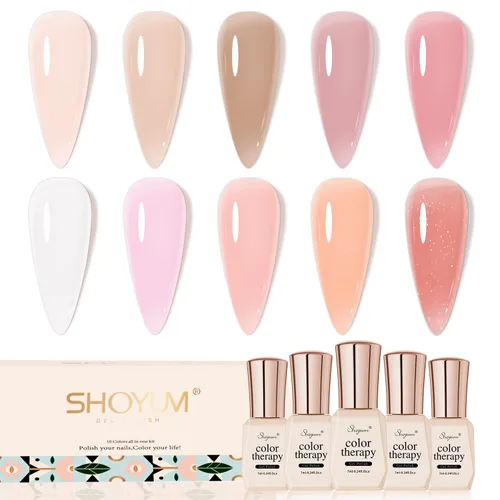 Miniatura 12 de SHOYUM Jelly Nude Juego de Esmaltes de Uñas de Gel, 10 Piezas Kit de Esmalte en Gel Transparente Blanco Lechoso Rosa UV LED Colores Barniz Arte