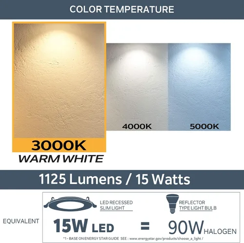 Miniatura 4 de Nadair, Luces LED empotrables ultra delgadas de 6 pulgadas, 1 paquete, clasificación IC, regulable, 15 W = 90 W, 1125 lúmenes, 3000 K