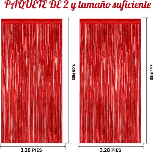 Miniatura 2 de Paquete de 2 telones de fondo de oropel rojo, cortinas de flecos de 3.28 pies x 7.05 pies, decoraciones de fiesta para aniversarios de boda
