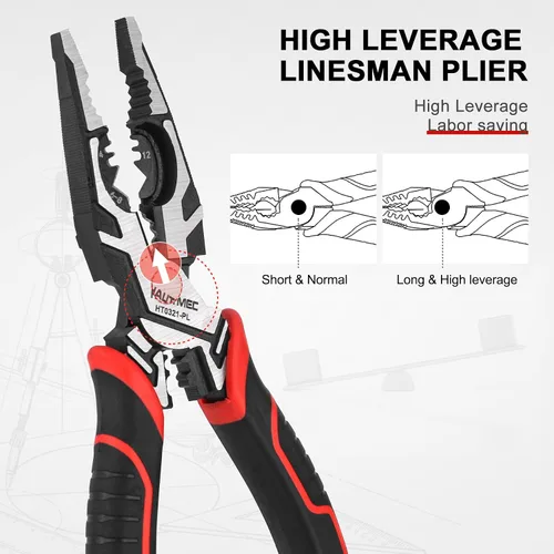 Miniatura 3 de HAUTMEC Herramienta pelacables Pro 8 "Multifuncional Combinación Linesman Alicates Cortador de Cable Pelacables Herramienta de prensado Terminal