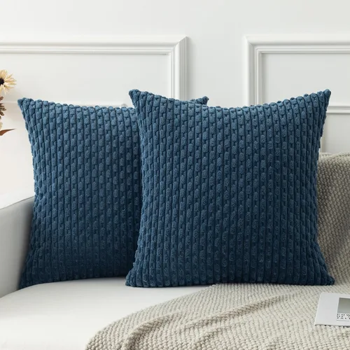 Miniatura 25 de Kevin Textile - Juego de 2 fundas de almohada decorativas de pana de 22 x 22 pulgadas, suaves, estilo bohemio, a rayas, decoración moderna del hogar