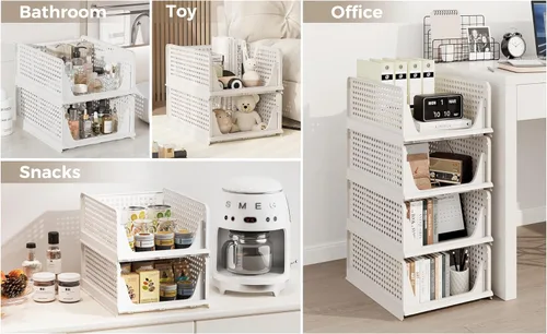 Miniatura 8 de Pinkpum Paquete de 6 cubos de almacenamiento organizadores de armario, cesta de plástico apilable para ropa, contenedores de almacenamiento