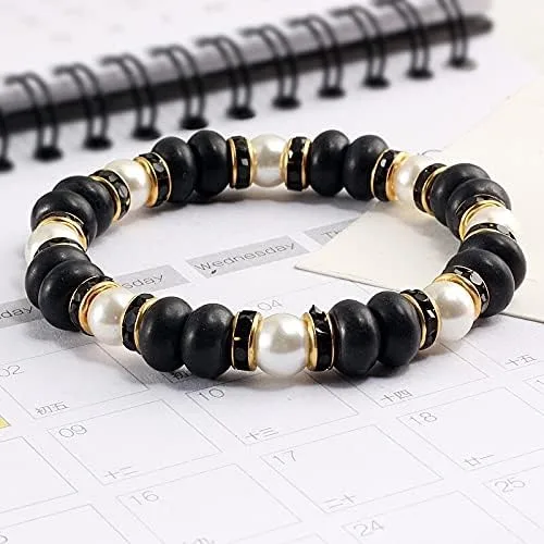 Miniatura 2 de Pulseras de mujer vintage de turquesa natural perlas de imitación con cuentas de diamantes de imitación dije de cuerda elástica pulseras de joyería