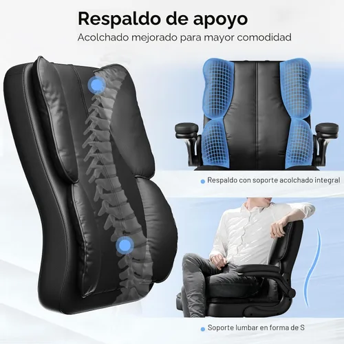Miniatura 3 de Kensaker Silla de oficina ejecutiva de cuero, silla de computadora con cojín grueso y soporte lumbar, silla de escritorio ergonómica con Negro