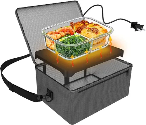 Miniatura 8 de Horno portátil, calentador de alimentos portátil de 110V, horno portátil personal, mini lonchera eléctrica calentada para recalentar y cocinar Negro