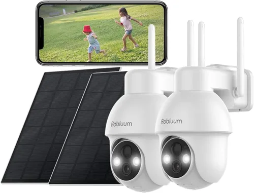 【2K】 Cámaras de seguridad solar para exteriores inalámbricas, paquete de 2 cámaras para exteriores inalámbricas con energía solar, cámara WiFi de