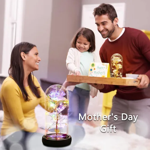 Miniatura 5 de Regalos para mamá, decoración de San Valentín, rosas de La Bella y la Bestia con 40 luces LED, rosa en cúpula de cristal, rosas encantadas, flores