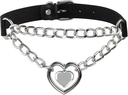 Miniatura 17 de Eigso Gargantilla gótica con cadena de corazón para mujer, gargantilla de cuero punk, collares Emo Grunge, collar para fiesta de los años 80