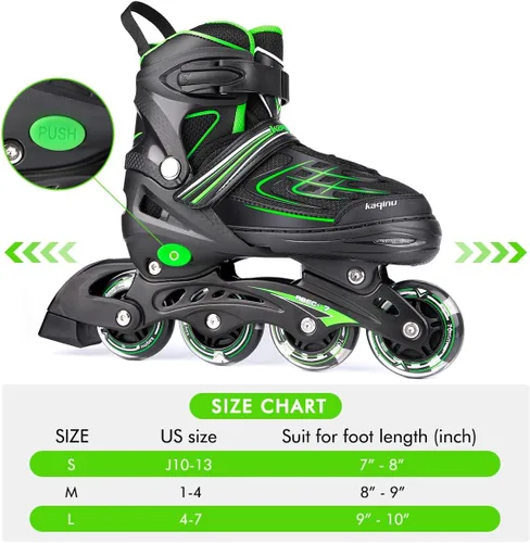 Miniatura 6 de Patines en línea ajustables, patines en línea para exterior con ruedas completamente iluminadas para niños y adultos, mujeres, niñas y niños B-verde
