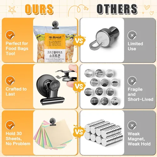 Miniatura 8 de Grtard Paquete de 12 clips magnéticos, imanes de nevera, clips magnéticos fuertes resistentes, clip magnético para pizarra blanca para oficina, Negro