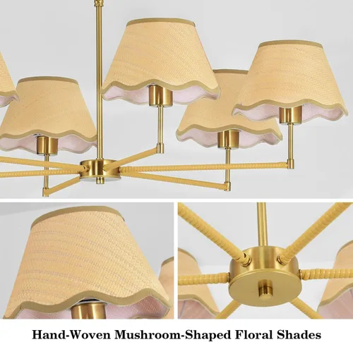 Miniatura 4 de Candelabro de ratán bohemio de 6 luces de 39 pulgadas, lámpara colgante de ratán con pantalla tejida a mano, altura ajustable, lámpara de comedor