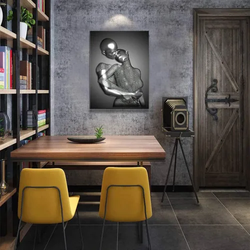 Miniatura 3 de 3 piezas enmarcadas de arte de pared 3D de corazón de amor, escultura de metal, romántica pareja, impresiones de arte abstracto, pósteres