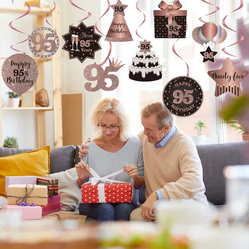 Miniatura 5 de Decoración de techo de remolinos colgantes para fiesta de cumpleaños número 95, 95 espirales colgantes de papel de aluminio con recortes para 95