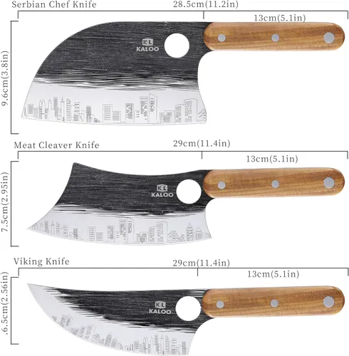 Miniatura 3 de Kaloo - Juego de 3 cuchillos de carnicero, cuchillo de carnicero de 7 pulgadas, cuchillo de chef serbio de 7 pulgadas y cuchillo vikingo de 6.5
