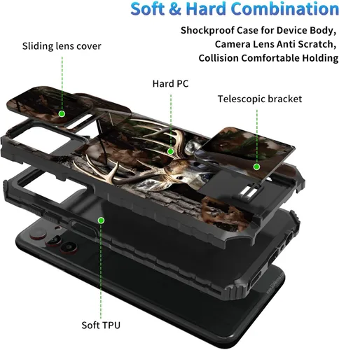 Miniatura 44 de Funda para Samsung Galaxy S22 Ultra 5G, Galaxy S22 Ultra con cubierta de cámara deslizante, funda resistente de doble capa con función atril Black