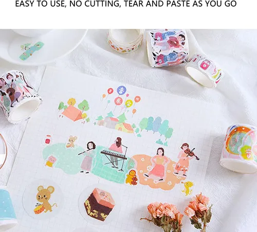 Miniatura 4 de Juego de cintas Washi, 8 rollos de cintas Washi de 1.378 in de ancho, cinta decorativa impresa para conciertos, múltiples formas irregulares