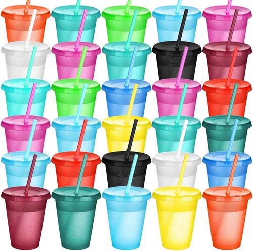 Miniatura 21 de Sieral Paquete de 60 vasos con tapas y pajillas, vasos para niños con pajilla, botella de agua reutilizable, taza de viaje para café helado, vasos