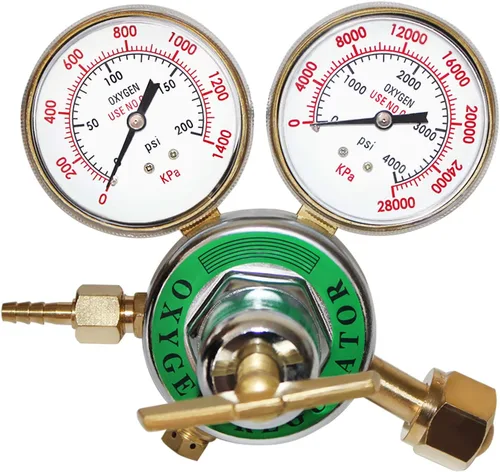 Regulador de oxígeno resistente, regulador de antorcha de corte con medidor de tanque grande, salida 0-200PSI entrada 0-4000PSI CGA 540
