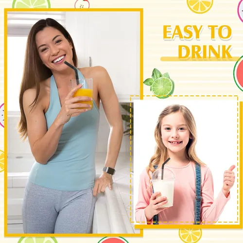 Miniatura 6 de Tessco for you 300 pajitas grandes de plástico a rayas de té de burbujas de 9.06 pulgadas, envueltas individualmente para beber jugo de batido Negro