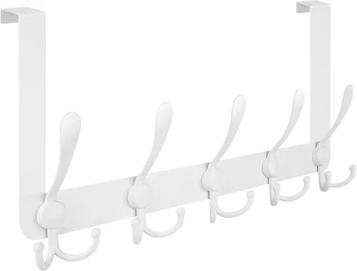 TICONN - Perchero metálico resistente con 5 ganchos para colgar en puertas, ganchos para baños, habitaciones y dormitorios (color blanco, 1 unidad,