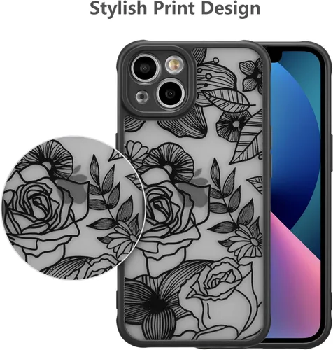 Miniatura 3 de XIZYO Funda para iPhone 13, diseño de rosas florales para mujeres y niñas, patrón estético, delgada, de poliuretano termoplástico, a prueba de Negro