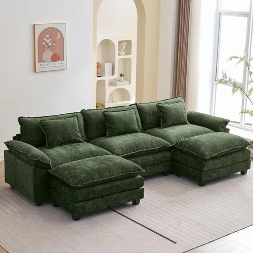 Miniatura 77 de Oprisen Sofá Seccional Modular, Cómodo Cloud Couch Sofá Seccional, Sofá Cama de Chenilla con Asiento Profundo con Almohadas Decorativas para Sala