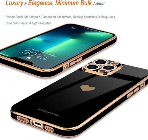 Miniatura 4 de Teageo Funda para iPhone 13 Pro para mujeres y niñas, diseño de corazón de amor, cubierta trasera suave, protección completa de la cámara, Negro