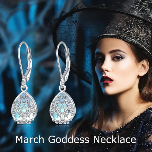 Miniatura 13 de YFN Aretes de plata de ley con triple luna y pentagrama de pentáculo, amuleto mágico de Wicca pagana, joyería de árbol de la vida para mujer