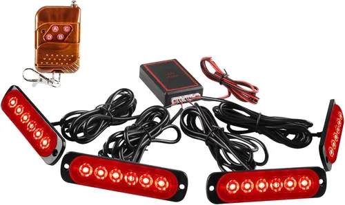 Luces LED de Estrobo Emergencia con Control Remoto, Rojo 4EN1 24LED Rejilla de Advertencia Parpadeante para Construcción Luz de Policía Impermeable